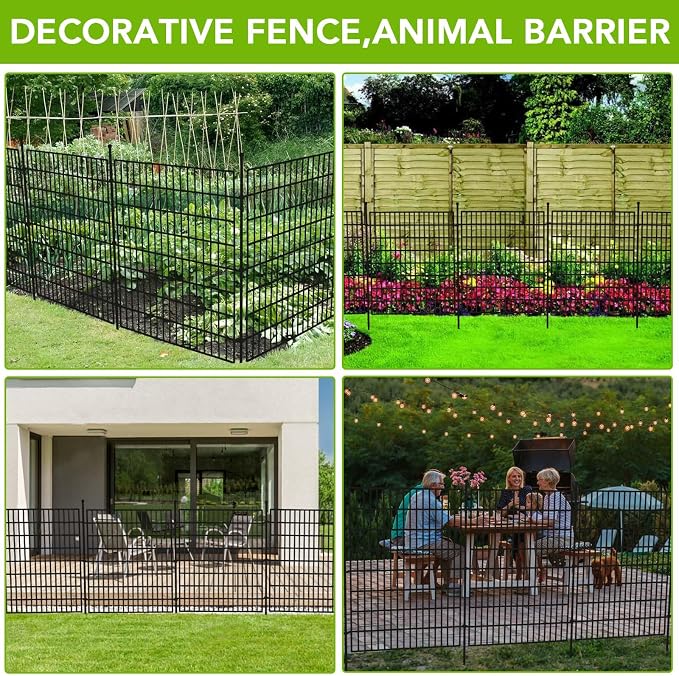 GarveeTech 15 Panels No Dig Garden Fence,32 in (H) x 35.4 ft (L), Garden Fences and Borders,Rustproof Metal Animal Barrier Ground Stakes Fencing for Garden, Patio, Flower Bed