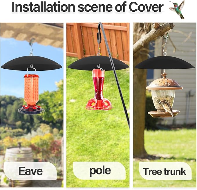 13" Bird Feeder Rain Guard, Hummingbird Feeders Shade Dome Cover, Hanging Baffle for Bird Feeder Pole,Smart Birds Feeder Umbrella (Black), 2 Pack