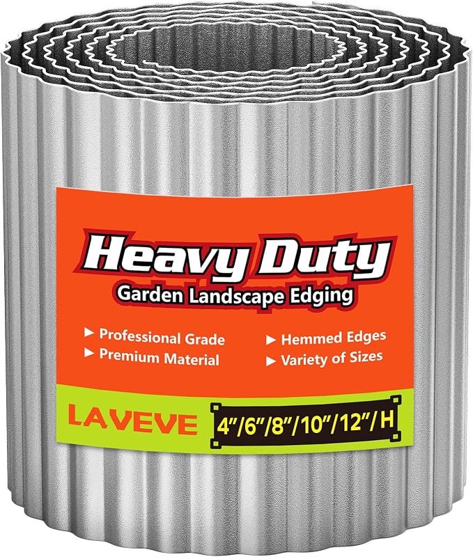 LAVEVE Corrugated Metal Garden Edging 6" x 10ft, Landscape Edging Border for Lawn, Flower Bed, Garden Fence, Paver Edging (Silver)