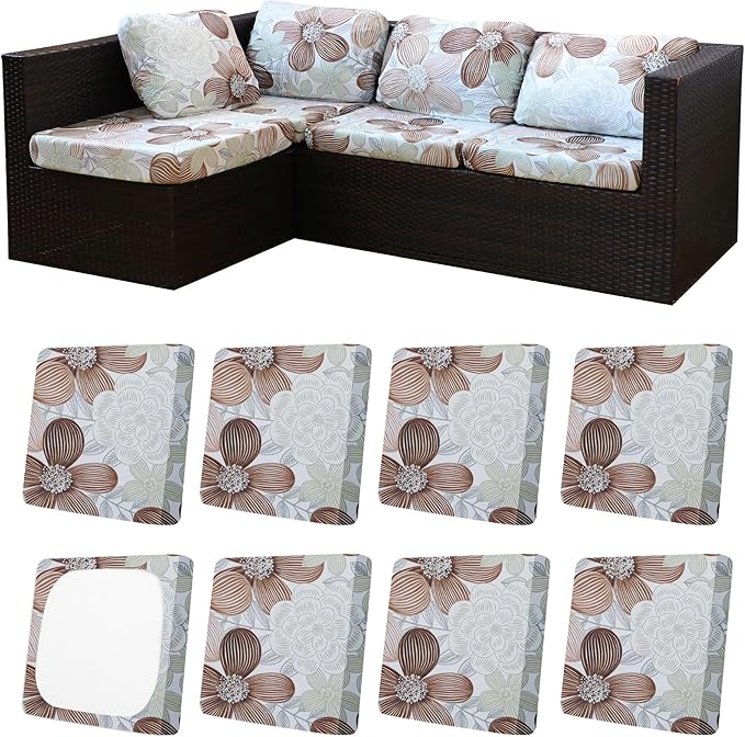 8Pcs Patio Cushion Covers,Outdoor Cushions Covers,Stretch Cushion Covers Replacement, Washable and Reusable Furniture Protectors(Evening Breeze)