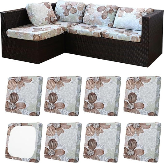 8Pcs Patio Cushion Covers,Outdoor Cushions Covers,Stretch Cushion Covers Replacement, Washable and Reusable Furniture Protectors(Evening Breeze)