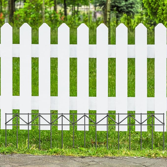 5 Pack 32" L x 10" H Animal Barrier Fence, No Dig Fence Patented Product, 5.5mm Galvanized Stakes with 2.1" Spacing, Anti Digging for Dogs Outdoor Yard Patio, Total 13.3Ft(L) X 10in(H) Black