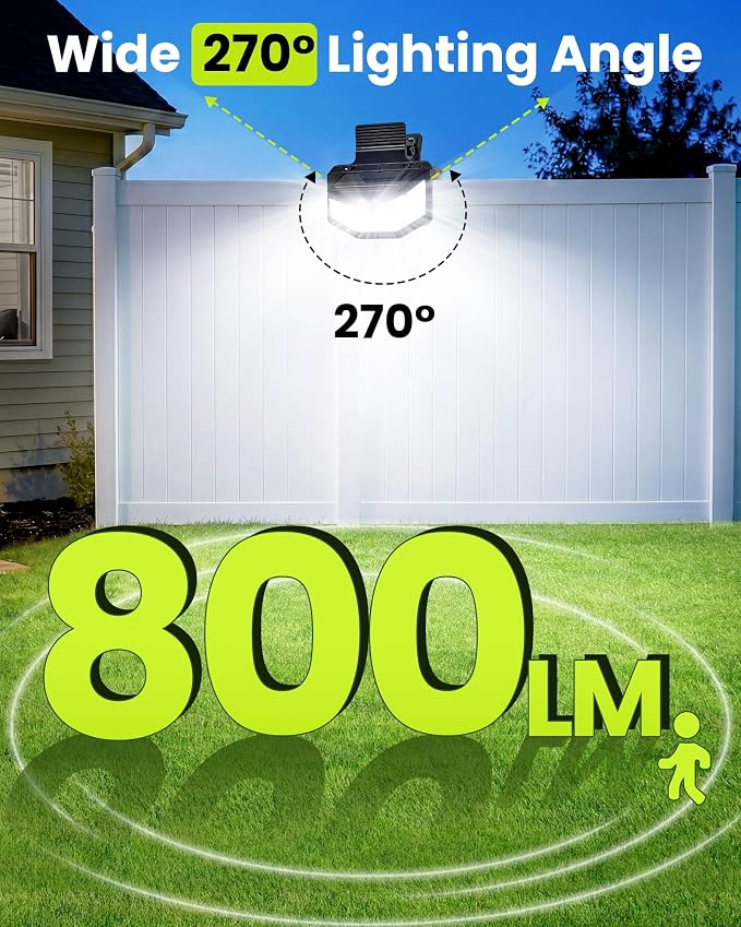 Clip on Solar Lights Outdoor with Motion Sensor, 800LM & 270° Wide Angle Solar Fence Lights Outdoor Waterproof with 115 LEDs, 3 Modes & Portable Security Lights for Chain Link Patio Deck Yard (4Pack)