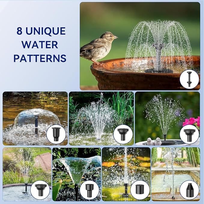 Antfraer 8W Solar Water Pump with Dry-Run Protection, Solar Bird Bath Fountain Pump Double-Layer Nozzles & 5Ft Tubing, Solar Fountain Pump for Small Pond, Garden, Patio & Outdoor Water Feature