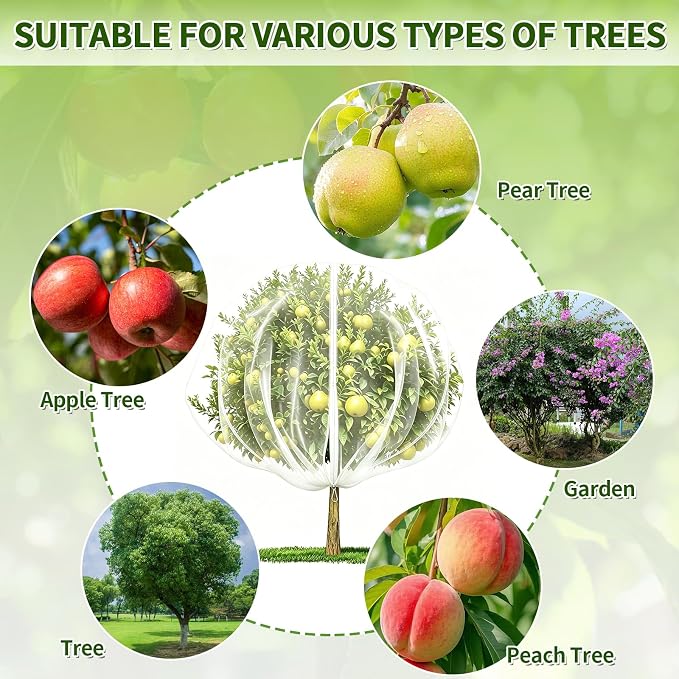 11.8×11.8FT Fruit Tree Netting with Zipper and Drawstring, Heavy Duty Garden Mesh Cover, Reusable Plant Protection Netting Against Birds, Squirrels, Cicadas and Insects