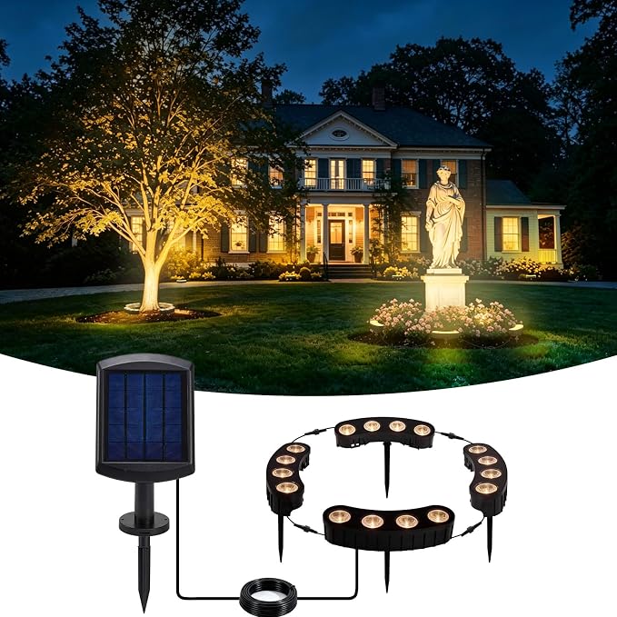 Sublume Solar Tree Lights Outdoor, Spotlights with Bright Warm White LED for Landscape Uplighting, 2-in-1 (Sticked&Tied), IP65 Waterproof, 2000Mah Palm Tree Ring Uplights for Flag Pole, Garden, Yard