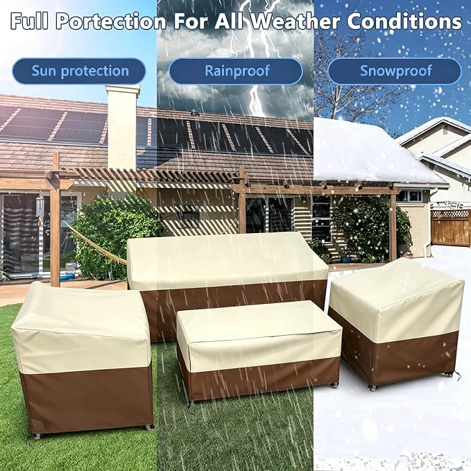 STARTWO Outdoor Furniture Cover Waterproof, 4 Piece Patio Furniture Set Cover for Outside Couch, Lawn Chairs, Coffee Table, Windproof with Buckle Strap