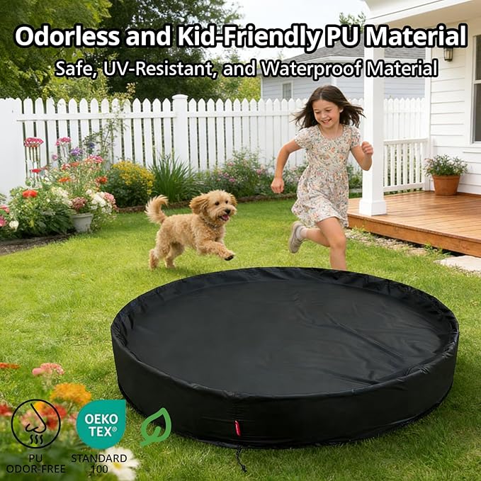 QH.HOME[2026 Upgrade 500D Thickened] 77 79 80 inch Kiddie Pool Cover Round, Collapsible Dog Pool Cover with Super Windproof Dual-Drawstring, Odorless Waterproof Fabric Material - Only Cover