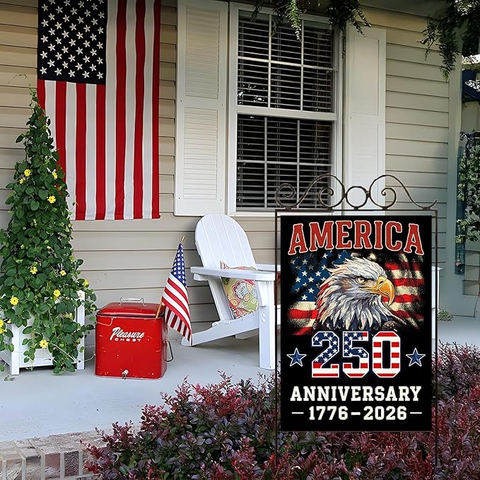 1776-2026 America Garden Flags for Outside, 4th of July 250 Years Anniversary American Patriotic Banner, Blessing United States Yard Merchandise Decoration,12x18 Inch Double-Sided with Bald Eagle