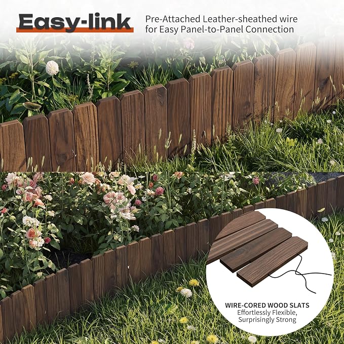 GHWIE Garden Edging Border, Wood Fence for Yard Patio Path, Decorative Landscape Edging, 48" x 7.87"Flower Bed Fence(1)