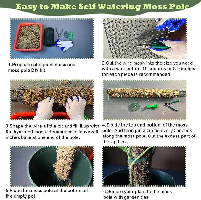 Moss Pole DIY Kit, 26.3ft Metal Moss Pole for Plants Monstera, 8Pcs 8.3in×3.3ft Steel Wire Mesh with Plier, Cable Zip Ties, Max Make 13Pcs 24" Plant Poles(26.3ft Wire Mesh with Plier)