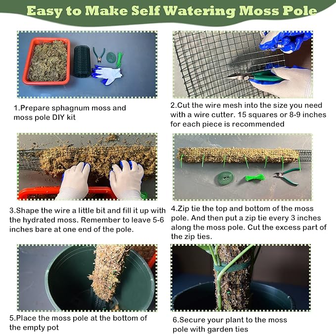 Moss Pole DIY Kit, 13.2ft Metal Moss Pole for Plants Monstera, 4Pcs 8.3in×3.3ft Steel Wire Mesh with Cable Ties, Max Make 7Pcs 23" Sphagnum Moss Pole (13.2FT Wire Mesh Without Plier)