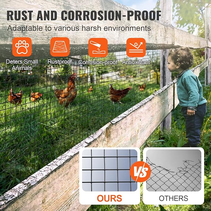 VEVOR Hardware Cloth, 36'' x 100' 1/2inch Galvanized Wire Mesh Roll, 19 Gauge Chicken Wire Fencing Roll, Vinyl Coating Metal Wire Mesh for Chicken Coop Barrier, Rabbit Snake Fences, Poultry Enclosures