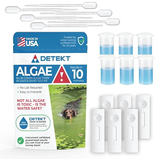 #1 Blue-Green Algae Toxin Test Kit for Ponds, Lakes & Water Safety By Detekt – 6 Tests Included – On-Site Testing 10-Minute Results – No Lab Required – Made in USA