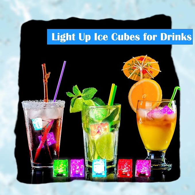 36 Pack Light Up Ice Cubes Color Changing Flashing LED Ice Cubes Waterproof Multi Color Glowing Ice Cube for Club Bar Wedding Birthday Drinks Party