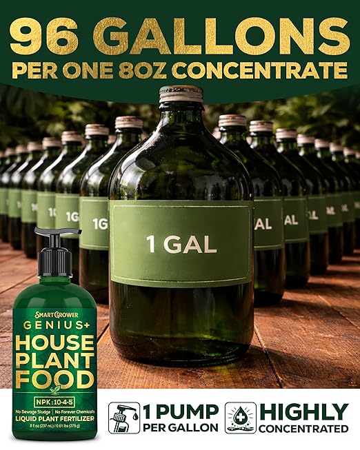 Plant Food for Houseplants, Instant Indoor Plant Fertilizer for Healthier Plants, Clean & Safe for Indoor & Outdoor Use, USA Made - Smart Grower Genius+ Easy Squirt Pump 8oz Makes 96 Gallons