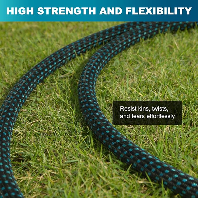 50FT Non-Expandable Garden Hose, Lightweight Kink-Free Water Hose with 10-Pattern Spray Nozzle, 3/4" Brass Connectors, Leak-Proof Abrasion Resistant Flexible Hose for Lawn, Yard, Car Washing