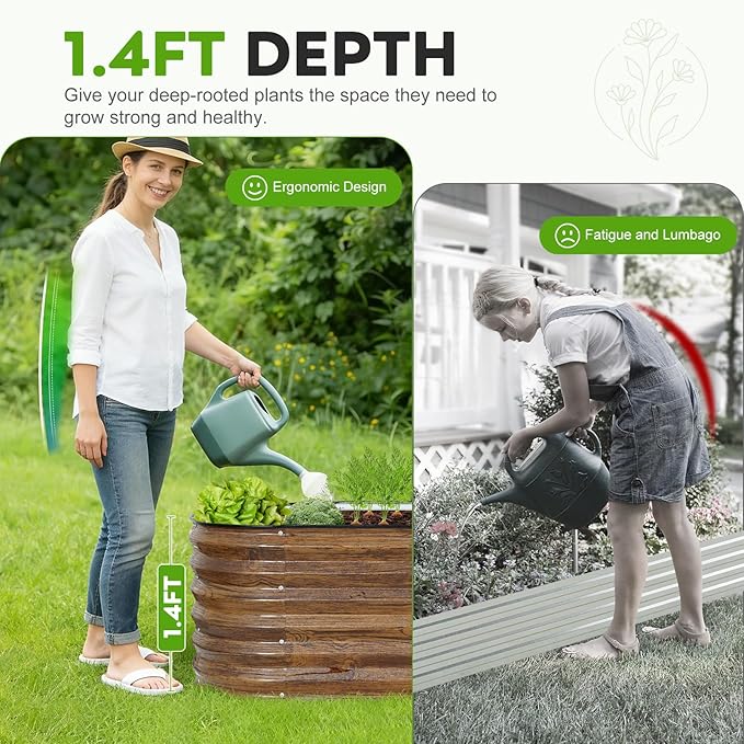 ZORMY Galvanized Raised Garden Bed Outdoor- 2PCS 8x2x1.4ft Oval Steel Raised Beds for Gardening, Metal Planter Box with Protective Strip and Gloves for Vegetables, Flowers, Fruits (Brown)