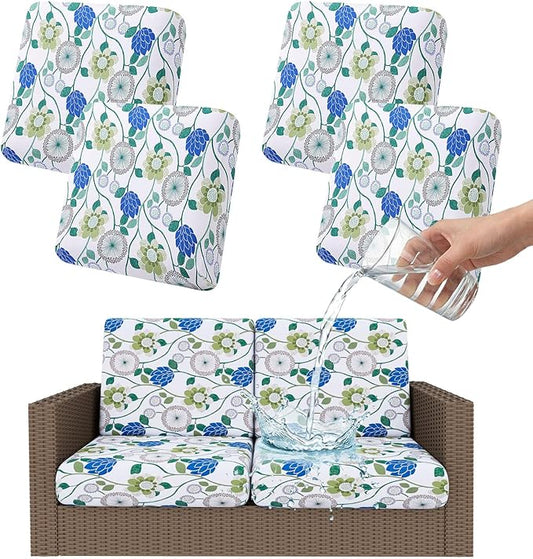 Smiry Waterproof Patio Cushion Covers, Stretch Outdoor Couch Slipcovers Replacement Washable Furniture Protector Sofa Chair Seat Cover for Dogs and Pets (4 Pcs, Light Green)