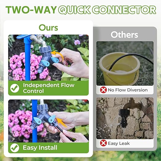 HIRALIY 360° Adjustable Drip Irrigation System 164FT with Timer, 1/4" Tubing and Adjustable Copper Nozzles, Automatic Atomizing Watering Kit for Garden, Yard, Lawn, Greenhouse & Potted Plants