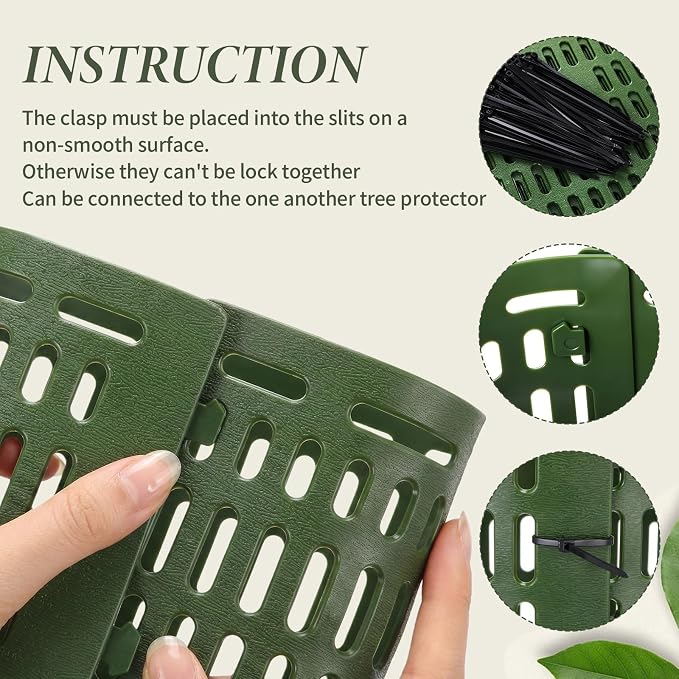 Boao 15 Pieces Plastic Tree Trunk Protector Trees Guard Bark Plant Protectors Locking Tree Guard with 100 Pieces Zip Ties for Protecting Trees from Trimmers and Small Animals(Green)