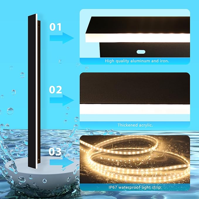 Outdoor Wall Light LED Long Wall Sconce 49.22in Ip65 Waterproof Black Modern Outdoor Lights 3000k 40W Metal Exterior Light Fixture for Porch Light Patio Door Yard Garden Villa Living Room