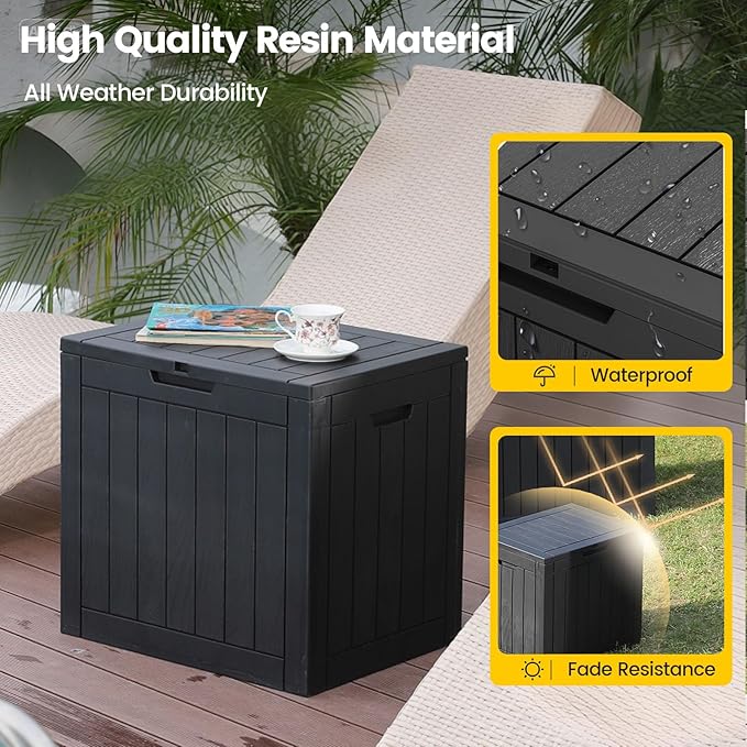 Zapdos Outdoor Storage Box, 31 Gallon Deck Box Indoor and Outdoor Use, Waterproof Resin Storage Bin for Patio Cushions Gardening Tools Package Delivery, Lockable, UV Resistant, Black