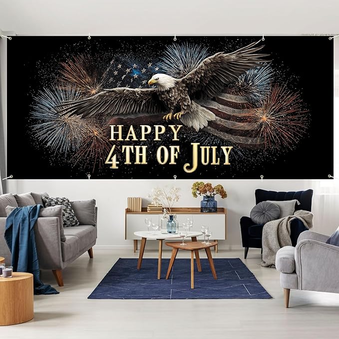 7 * 16FT Eagle Flag Happy 4th of July Garage Door Cover Decorations Independence Day Garage Door Banner for Outdoor Indoor Patriot Party Photography Backdrop