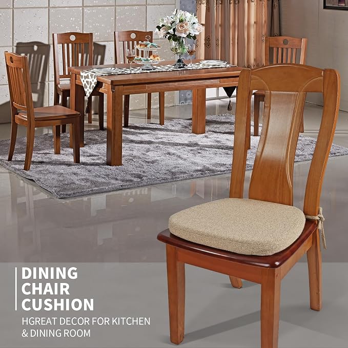 SINOSSO 1 Pack Memory Foam Chair Cushions for Dining Chair, Friendly Woven Fabric 16" U-Shape Comfortable Kitchen Chair Pad, Removable Slip Resistant Seat Cushion (1 Piece, Linen)