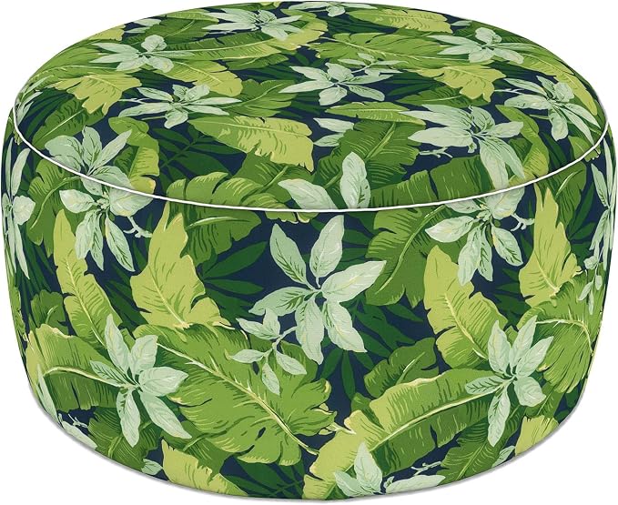 LVTXIII Indoor/Outdoor Large Inflatable Ottoman Pouf D31 x H14 Inch, Round Footstool with Handle, Weather-Resistant Portable Furniture for Patio, Camping, Beach, Jungle Leaves