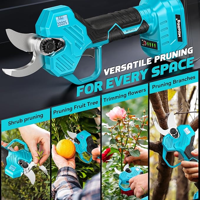 MtiolHig Cordless Electric Pruning Shears: 1.5-2 Inch Portable Pruning Shears Compatible with Makita 18V - Garden Pruners Tool with LCD Display