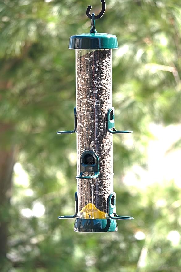 Brome Tube 200 Wild Bird Feeder, Metal, 6 Seed Ports, 3.4 lb Capacity, Extra-Wide Perches, Easy to Fill & Clean, Pole-Mountable, Seed Tray Available