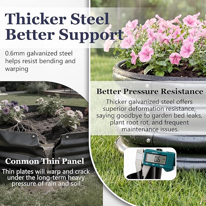 2 x 2 x 1 ft Round Raised Garden Bed, Black 3 Pack 0.6 mm Thick Galvanized Steel Planter Box with Double Layer Paint and Safety Edge Trim for Vegetables Flowers Herbs Outdoor Garden