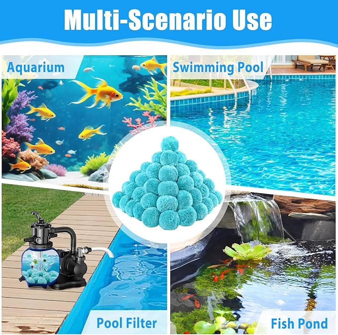 MJZ Pool Filter Balls for Sand Filter, 1.54 Lbs Reusable Sand Filter Balls for Swimming Pools, Efficient Eco-Friendly Polysphere Pool Filtration Balls, Pool Filter Balls Media for Sand Pump(Cyan)