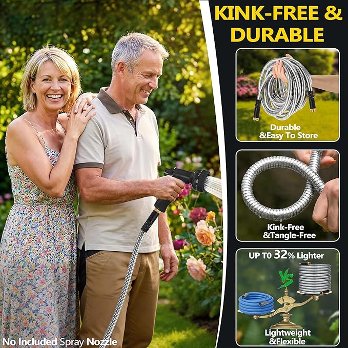 200 ft Stainless Steel Garden Hose - 2026 New Upgraded Metal Water hose - Flexible Water Hoses Pipes with Latex Core, 3/4" Solid Brass Connector - No-Expandable Watering Garden Hoses