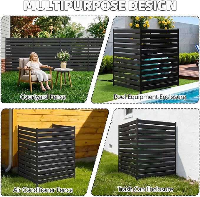 72" H×38" W（1 Panels） No Dig Metal Privacy Fence Panels for Air Conditioner Units, Can Also Hide The Pool Equipment, Black Outdoor Rustproof Trash Cans Privacy Screen