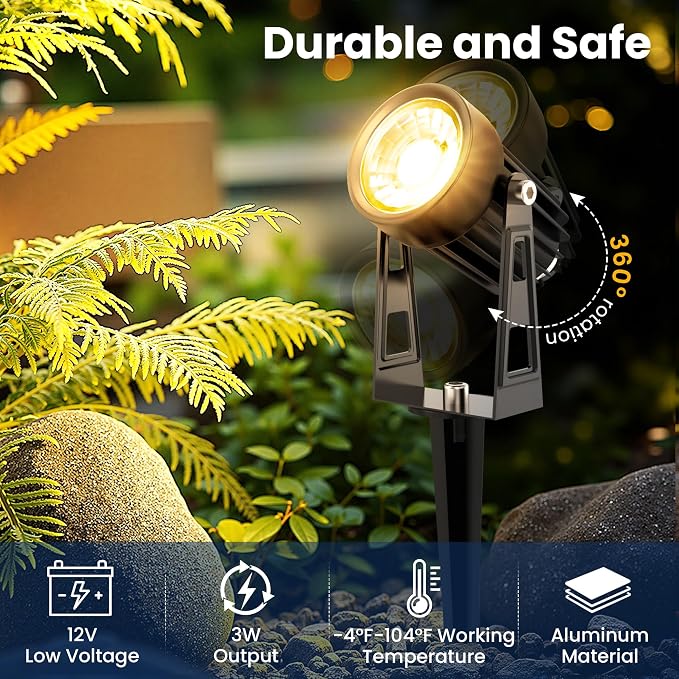 All-in-One Outdoor Low Voltage Landscape Lighting Kit, 8 Pack 3000K Landscape Spot Lights with 60W Transformer 65FT Wire, Waterproof Low Voltage Landscape Lights for Yard, Garden, Tree, Pathway, House