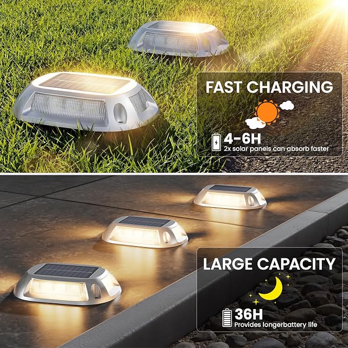 VOLISUN Solar Driveway Lights with Remote 8 Pack, 9 Colors in 1 Led IP67 Waterproof Outdoor Warning Dock Deck Lights for Driveway Sidewalk Pathway Step RGB (9colors, 8pack)