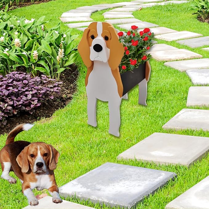 Beagle Dog Planter Plant Pots,Cute Large Dog Flower Planter,Gifts for Pet Lovers,Unique Animal Plant Pots,Office,Indoor Outdoor Garden Decor(9.84 * 8.97 * 17in)