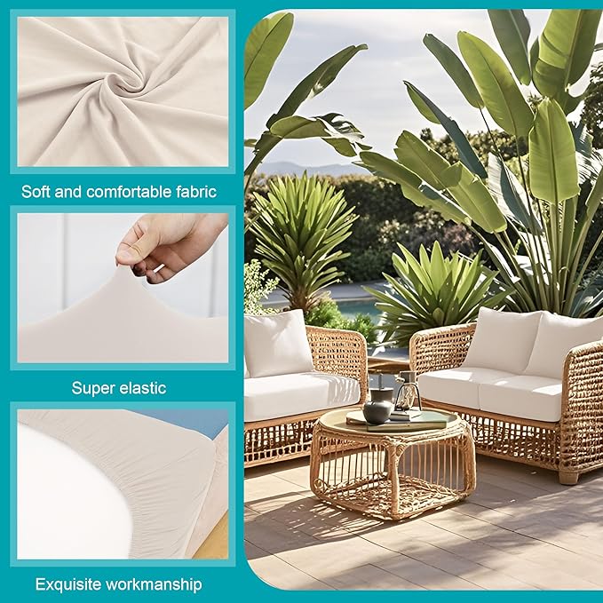BIETYONE 12Pcs Stretch Patio Cushion Covers,Outdoor Couch Cushion Covers Replacement,Outdoor Sofa Covers Patio Slipcovers Couch Cover,Washable Furniture Cover (Beige,Cover Only)