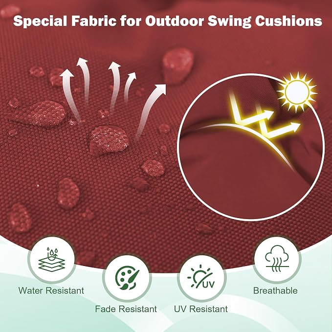 Porch Swing Cushions, 47x40 Inch Swing Cushions for Outdoor Furniture, Waterproof 2-3 Seater Patio Seat Cushion with Backrest, Replacement Bench Cushion for Glider, Settee, Burgundy
