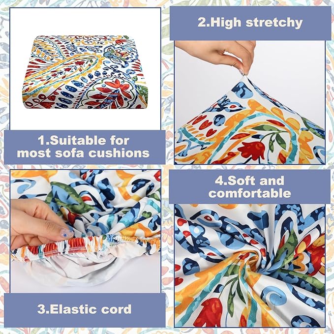BBSET 8 Pcs Paisley Patio Sofa Cushion Cover Stretch Outdoor Sofa Seat Cushions Cover Indoor Replacement Couch Chair Slipcover Flexibility (Paisley)