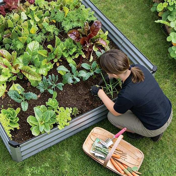 GrowHaus 8x4x1FT Galvanized Raised Garden Bed, Planter Boxes Outdoor Large Metal Garden Beds for Planting Vegetables Flowers Herbs Rectangle Silver