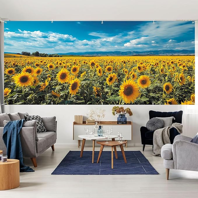 7 * 16FT Summer Garage Door Cover Decorations Sunset Palm Trees Garage Door Banner for Outdoor Indoor Summer Party Photography Backdrop (sunflower, 7 * 16 ft)