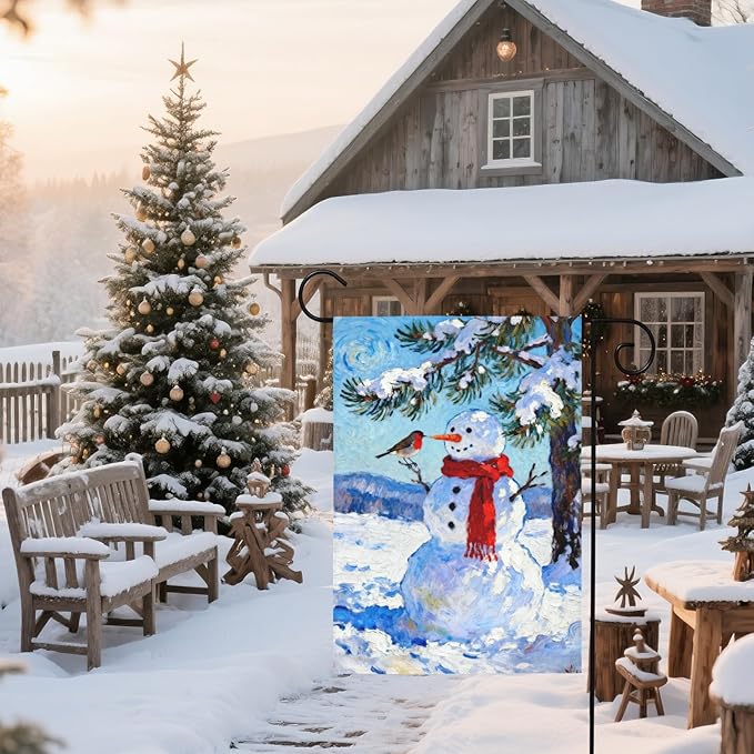 Winter Snowman Garden Flag 12x18 Inch Winter Snow Scene Cardinal Tree Holiday Decorative Yard Flags for Outside Double Sided Seasonal Outdoor Home Farmhouse Decoration Porch New Year Decor