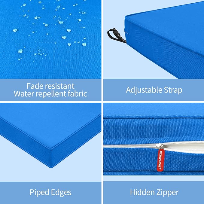 Patio Chair Cushions 24x24 Inch, Water Repellent Outdoor Seat Cushions with Adjustable Straps, Fade Resistant Replacement Cushions for Garden Deck Sofa Couch, Set of 2, Sky Blue