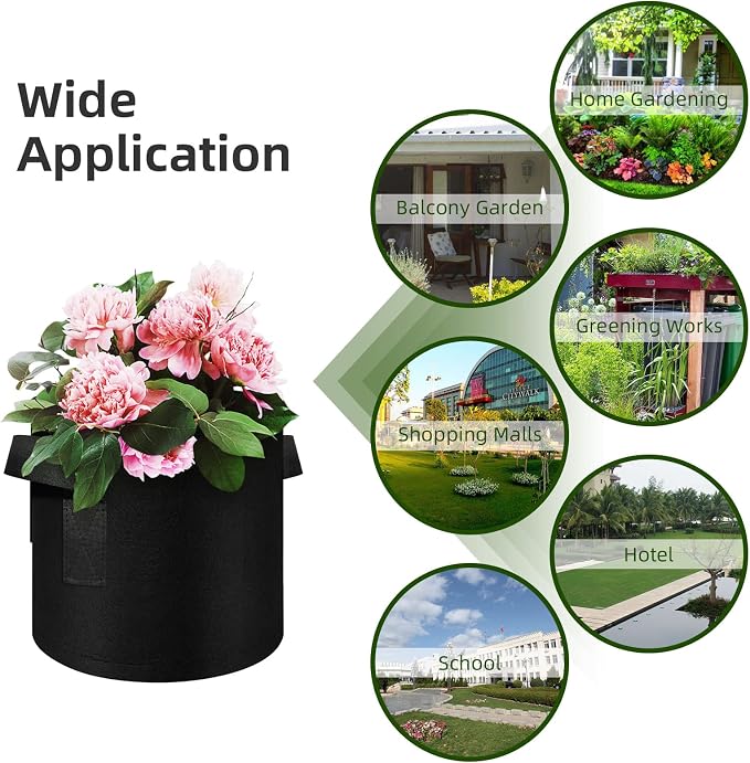 48 Pack 10 Gallon Plant Grow Bags, Thickened Nonwoven Fabric Pots with Handles, Vegetable Planter Bags Containers, Cloth Planters for Garden Vegetable/Flower/Plant/Fruits Outdoor (Black)