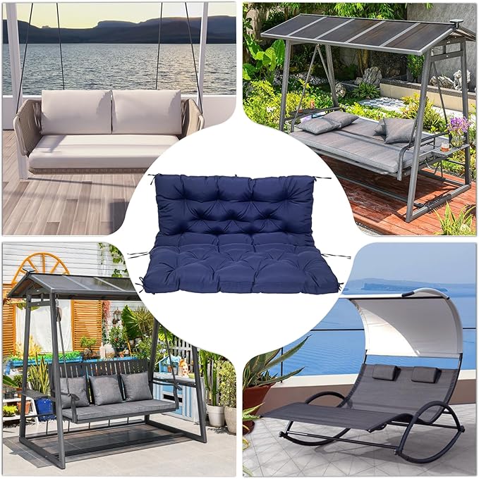 Porch Replacement Swing Cushions for Outdoor: 2-3 Seater Garden Waterproof Patio Bench Cushion with Ties - 4" Thick Swing Chair Cushion for Backyard Furniture Loveseat