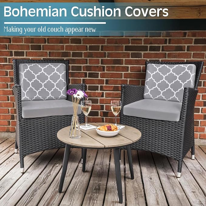 Newwiee 12 Pcs Patio Cushion Covers Outdoor Stretch Sofa Couch Cover Replacement Couch Slipcover Sofa Seat Chair Porch Patio Furniture Protector, Flexibility Washable(Light Gray,Moroccan and Solid)