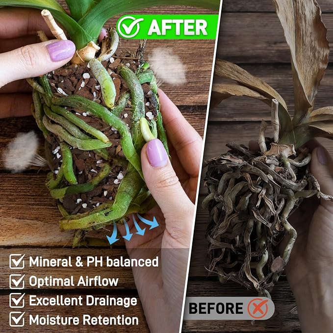 Orchid Bark Potting Mix - 9QT Natural Orchid Potting Mix for Repotting, Blended with Small Pine Bark and Perlite to Provide Ideal Ventilation and Good Drainage for Orchids and Other Potted Plants